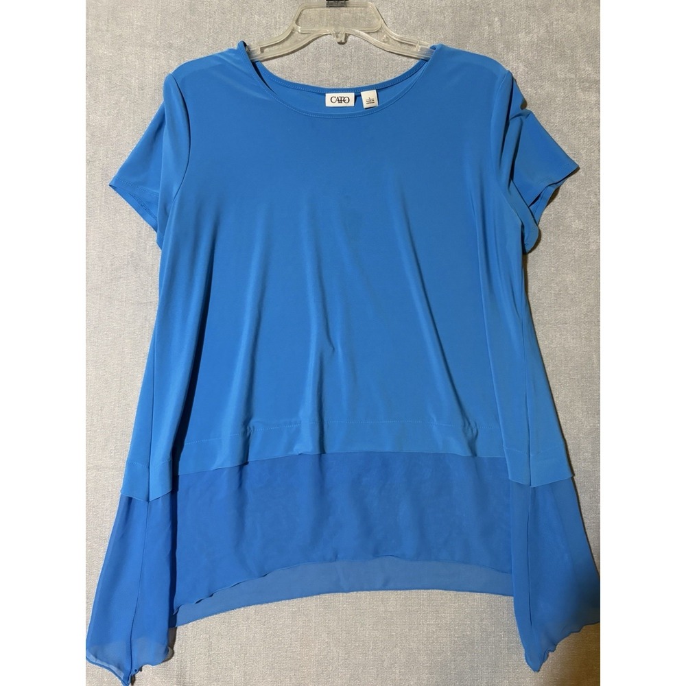 Cato Blue Women's Blouse Size L Short Sleeve Round Neck